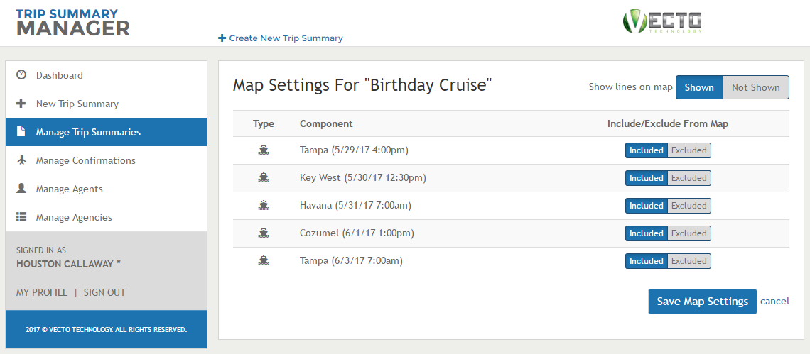 Travel Itinerary Software-Trip Summary